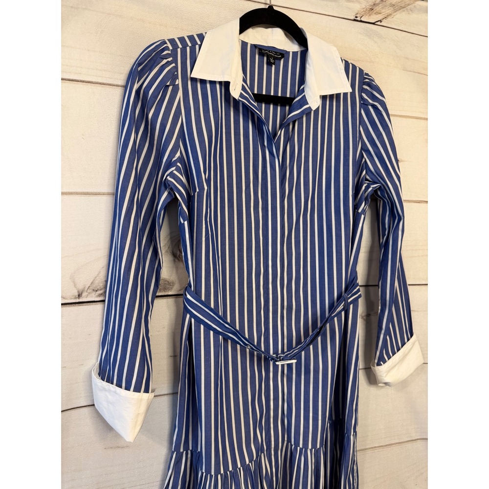 J. Crew Blue and White Striped Long Sleeve Shirt Dress - Picture 2 of 6